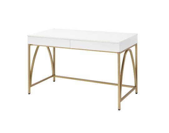 Front. Manhattan Lane - Rectangular Wooden Frame Desk with 2 Drawers and Metal Legs, White and Gold - White and Gold.
