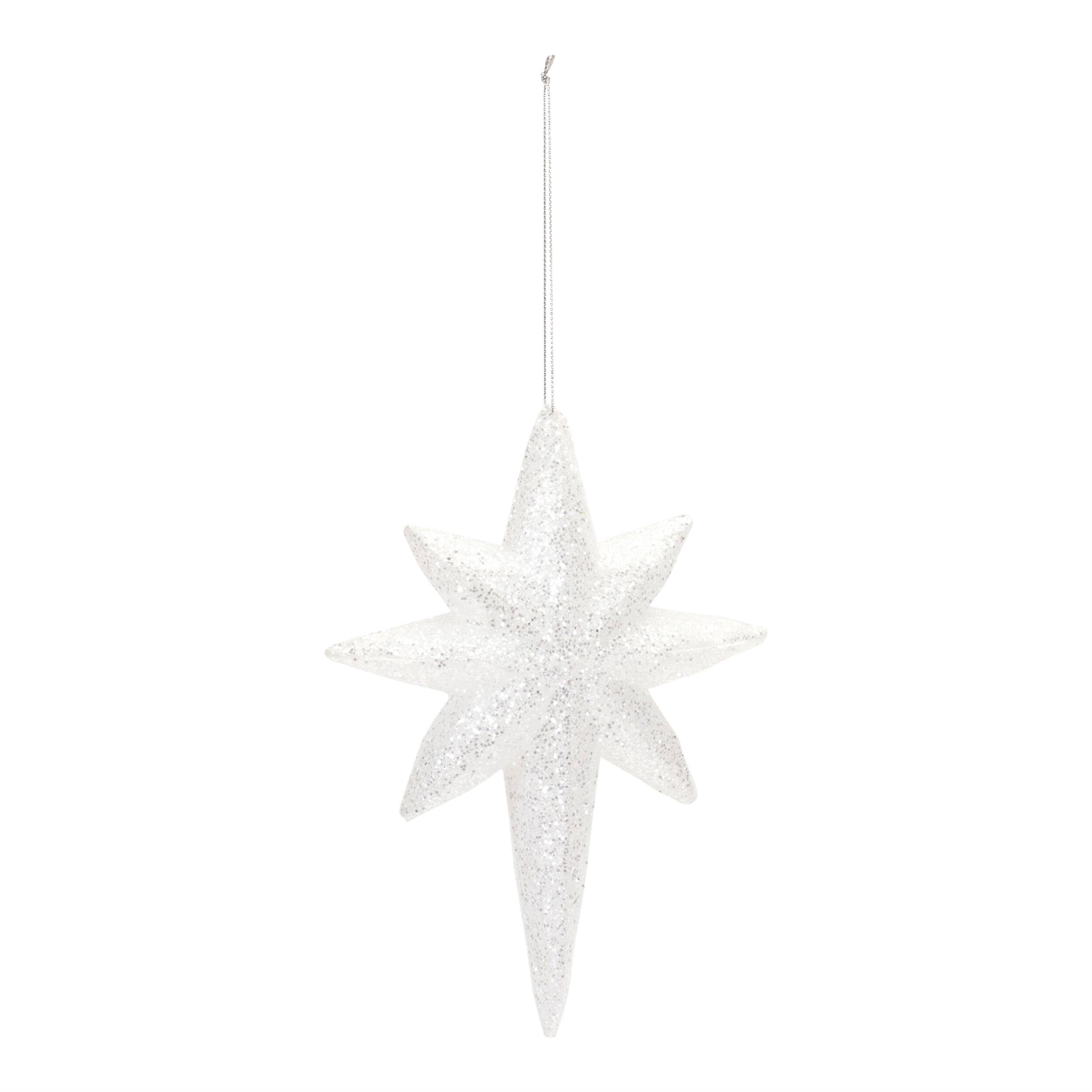 Angle. BreeBe - Clear Acrylic Star Drop Ornament (Set of 12) - White, Silver.
