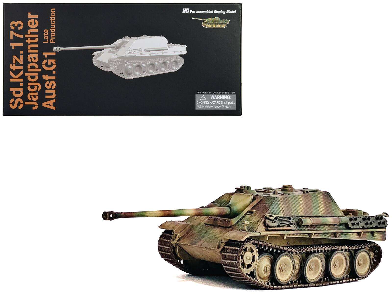 Sd.Kfz. 173 Jagdpanther  
Austf.G1 Late Production  

HD Pre-assembled Display Model  

WARNING: CHOKING HAZARD - Small parts. Not for children under 3 years.  

AGE OVER 15 COLLECTABLE ITEM