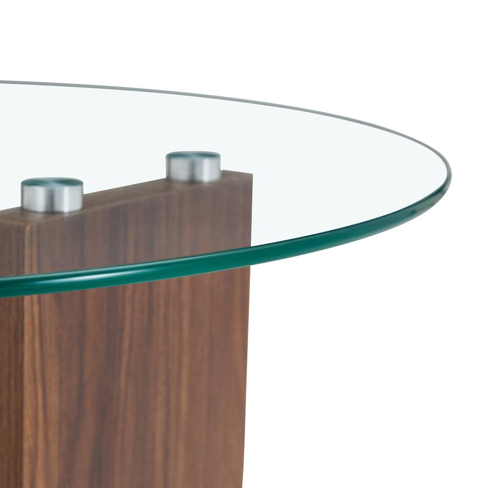 Alt View 10. Loheer - Loheer U-Shaped Glass Coffee Table 2-Tier Modern Side Table - Walnut.