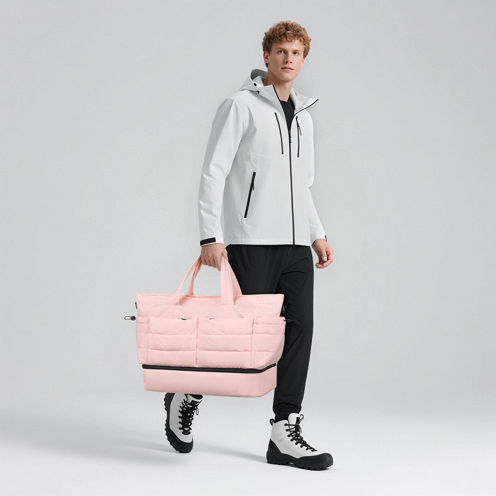 Alt View 6. Unique Bargains - 50L Travel Duffel Bag for Women Weekender Carry on Bag with Shoe Compartment & Toiletry Bag Overnight Bag for Gym Trip - Pink.