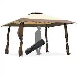 Costway - 13'x13' Gazebo Canopy Shelter Awning Tent Patio Garden Outdoor Companion - Brown,Beige