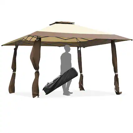 Front. Costway - Costway 13'x13' Gazebo Canopy Shelter Awning Tent Patio Garden Outdoor Companion - Brown,Beige.