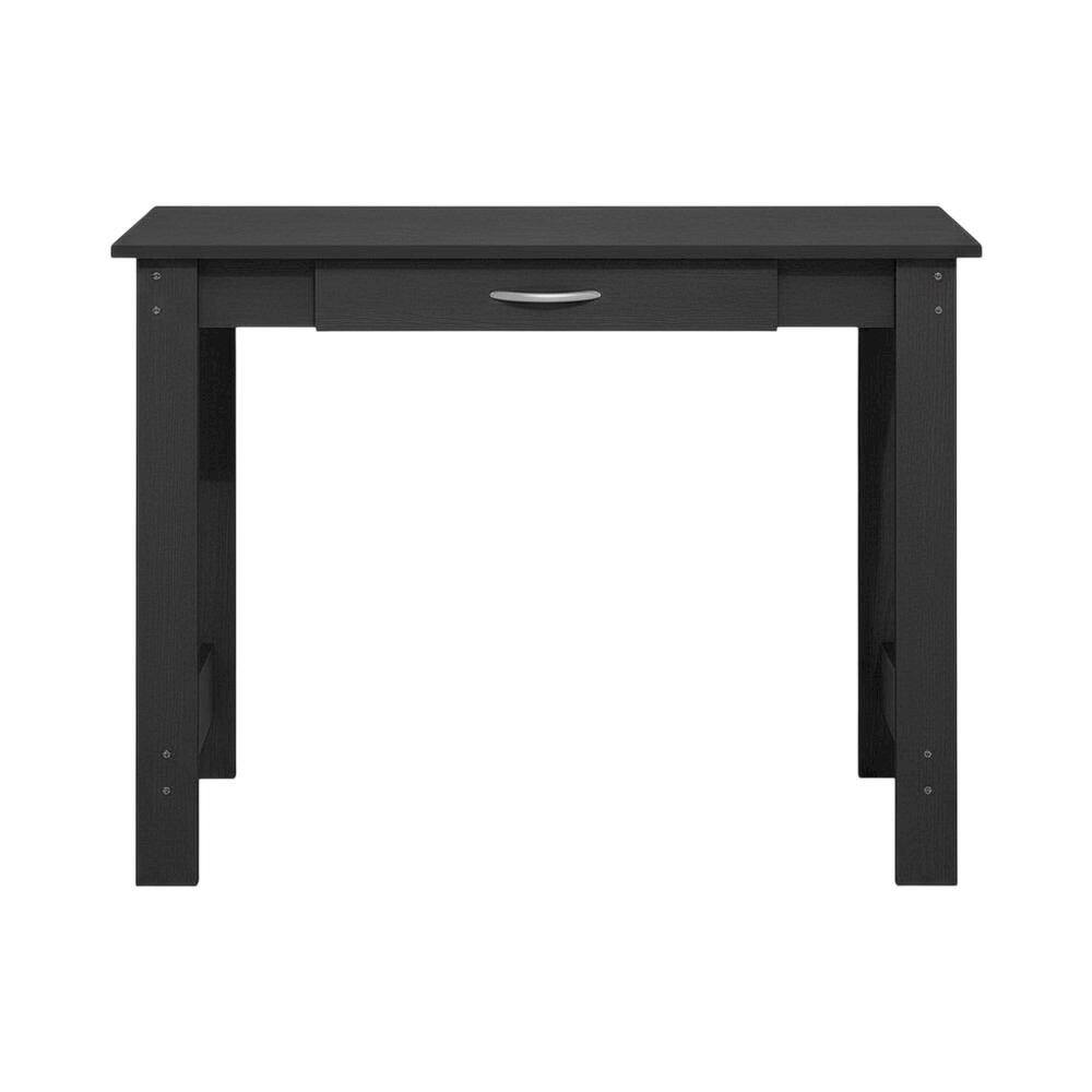 Back. BisonOffice - Darkwood Office Desk With H-Legs And Drawer For Workspace - Brown.