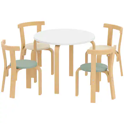 Front. HONGGE - 5 Piece Kids Table and Chair Set for Ages Three to Eight Solid Wood Play Furniture.