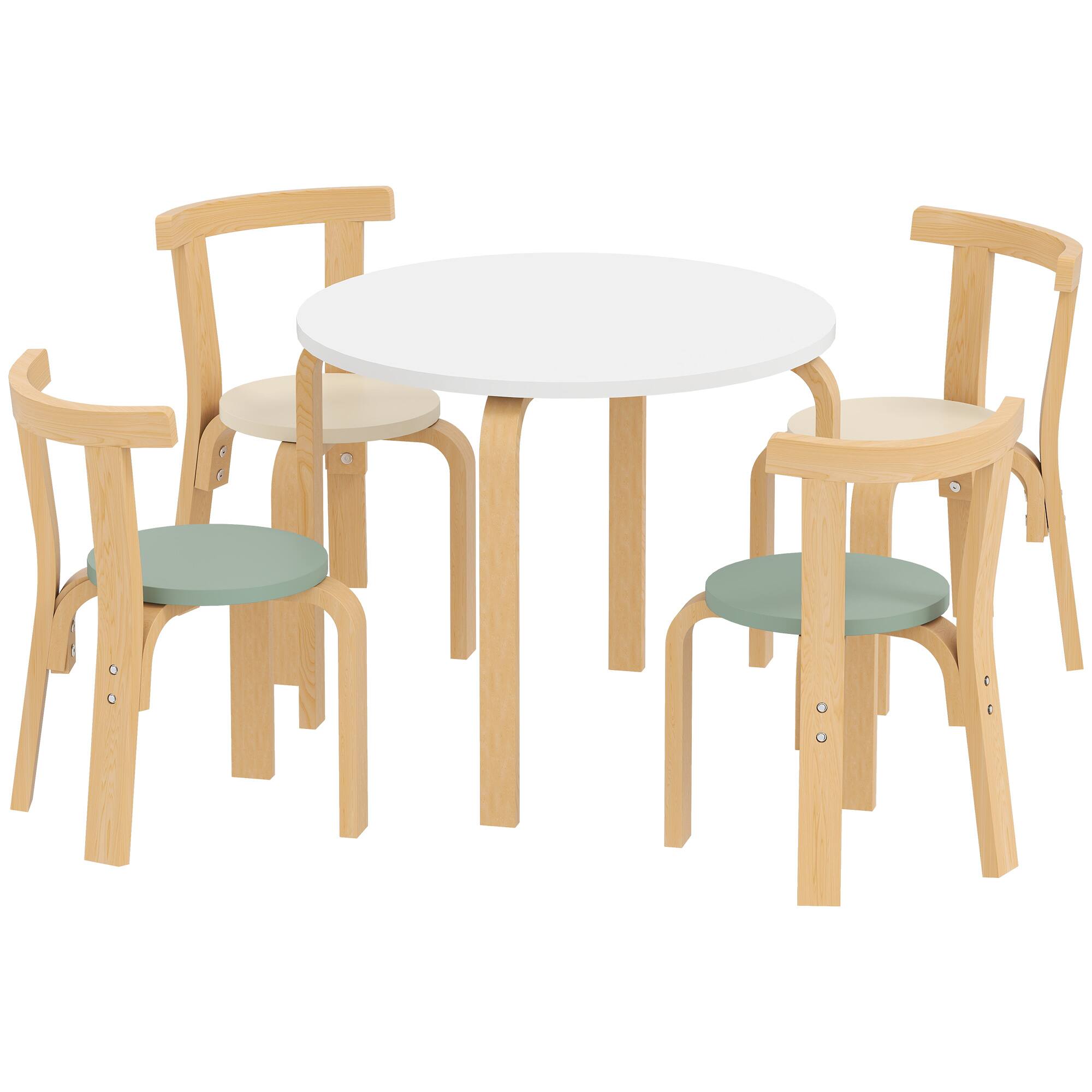 Front. HONGGE - 5 Piece Kids Table and Chair Set for Ages Three to Eight Solid Wood Play Furniture.