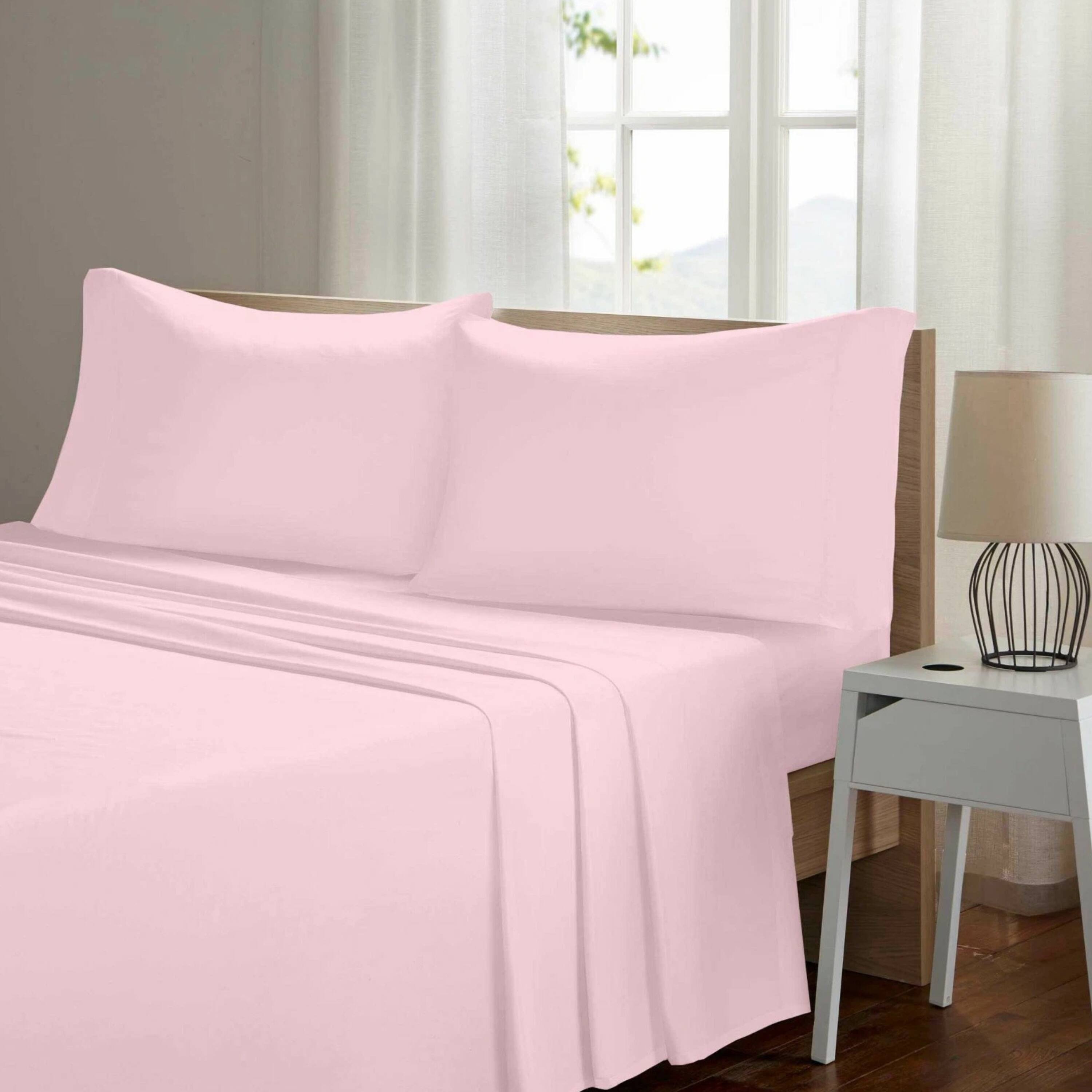 Angle. Kitcheniva - 4 Piece Bed Sheet Set Microfiber Comfort Ultra Soft Deep Pocket Sheets Light Pink King - Pink.