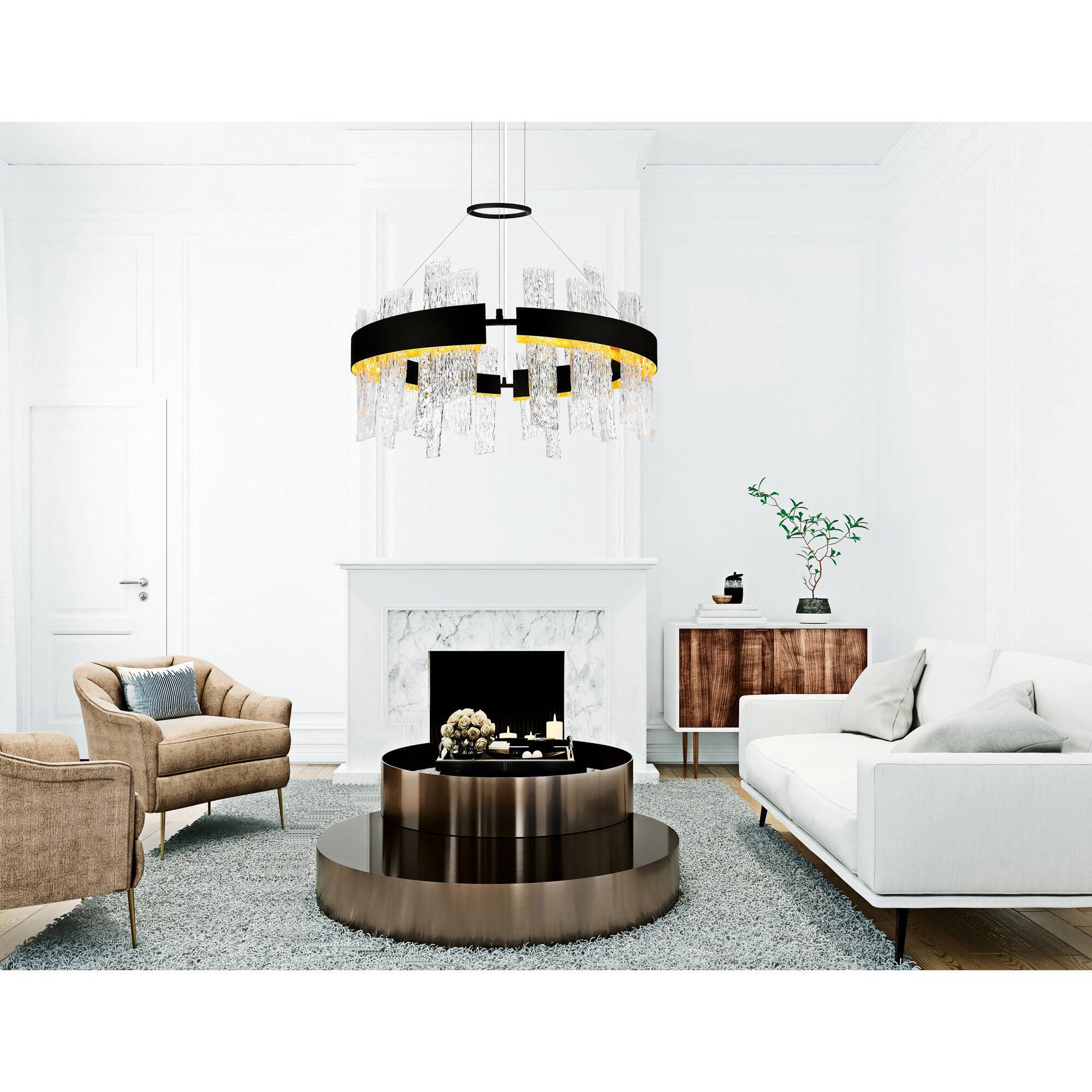 Alt View 3. CWI Lighting - Guadiana 24 in LED Black Chandelier - Black & Satin Gold.