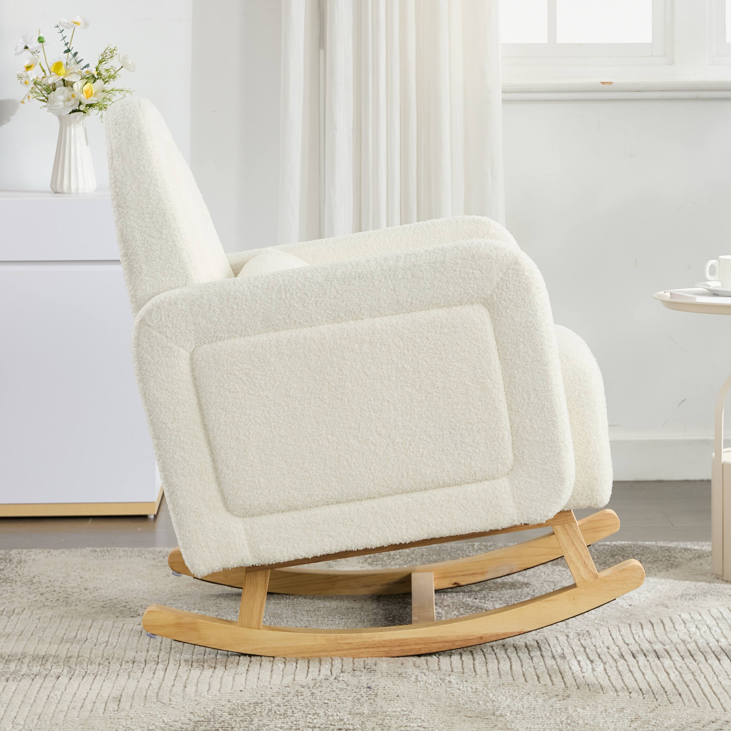 Alt View 4. GOODSILO - Accent Rocking Chair with Pillow, Ultimate Comfort for Your Home, Teddy Velvet - Cream White.