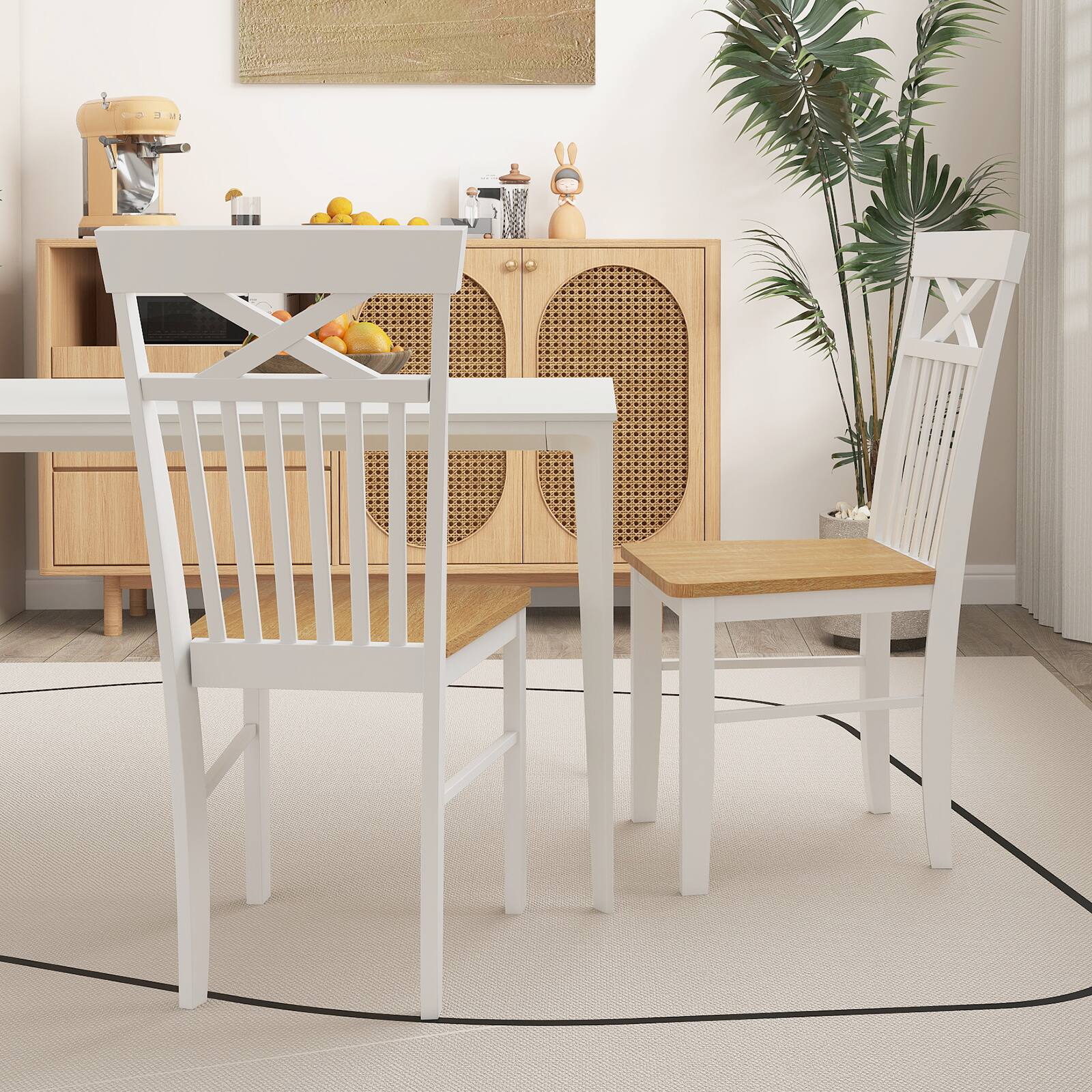 Alt View 3. Gymax - Gymax Farmhouse Dining Chair Set of 4 Wooden Kitchen Chair w/ Rubber Wood Frame - Natural, White.