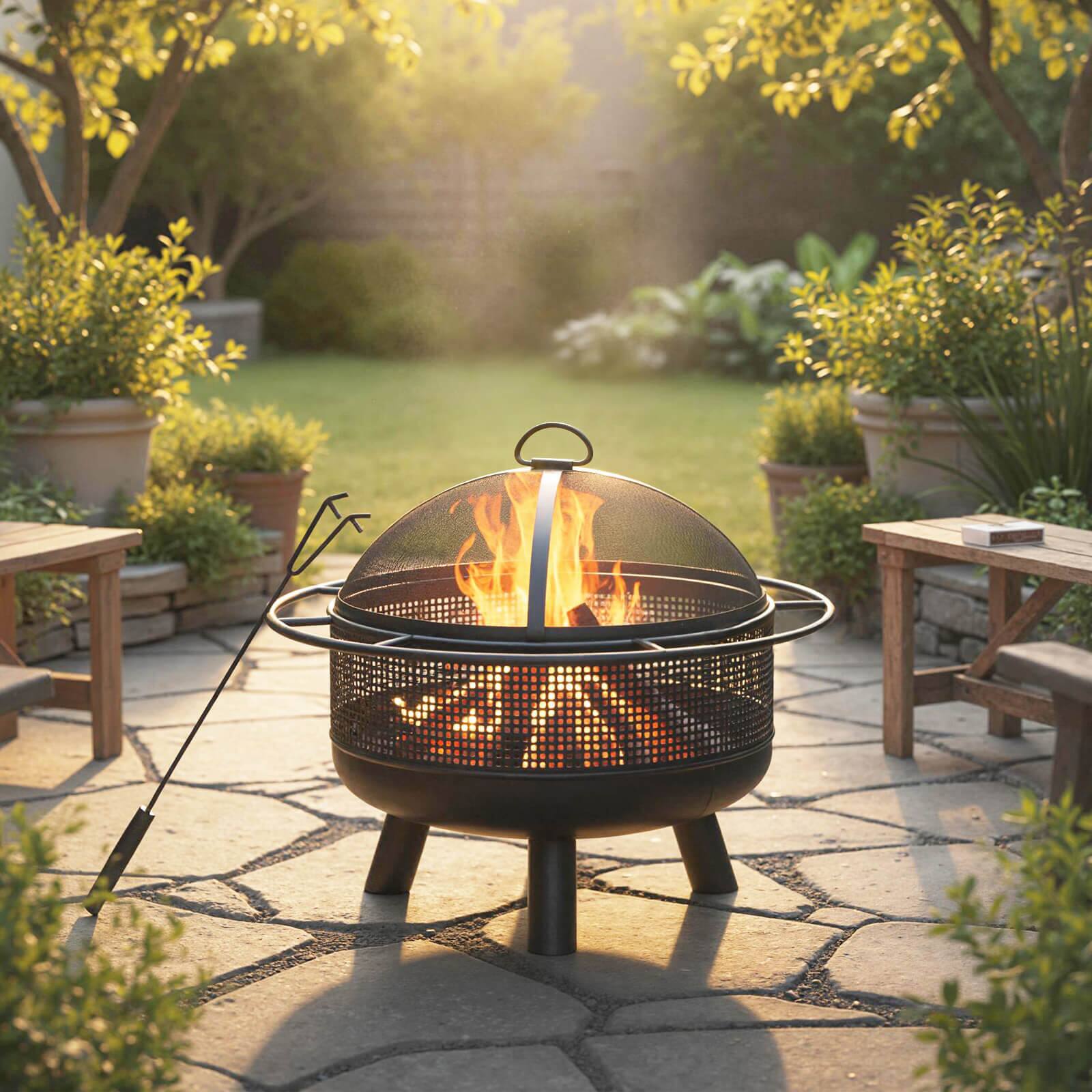 Alt View 1. Costway - Costway 24" Heavy-Duty Wood Burning Fire Pit with Spark Screen, Poker, Log Grate for Patio - Black.