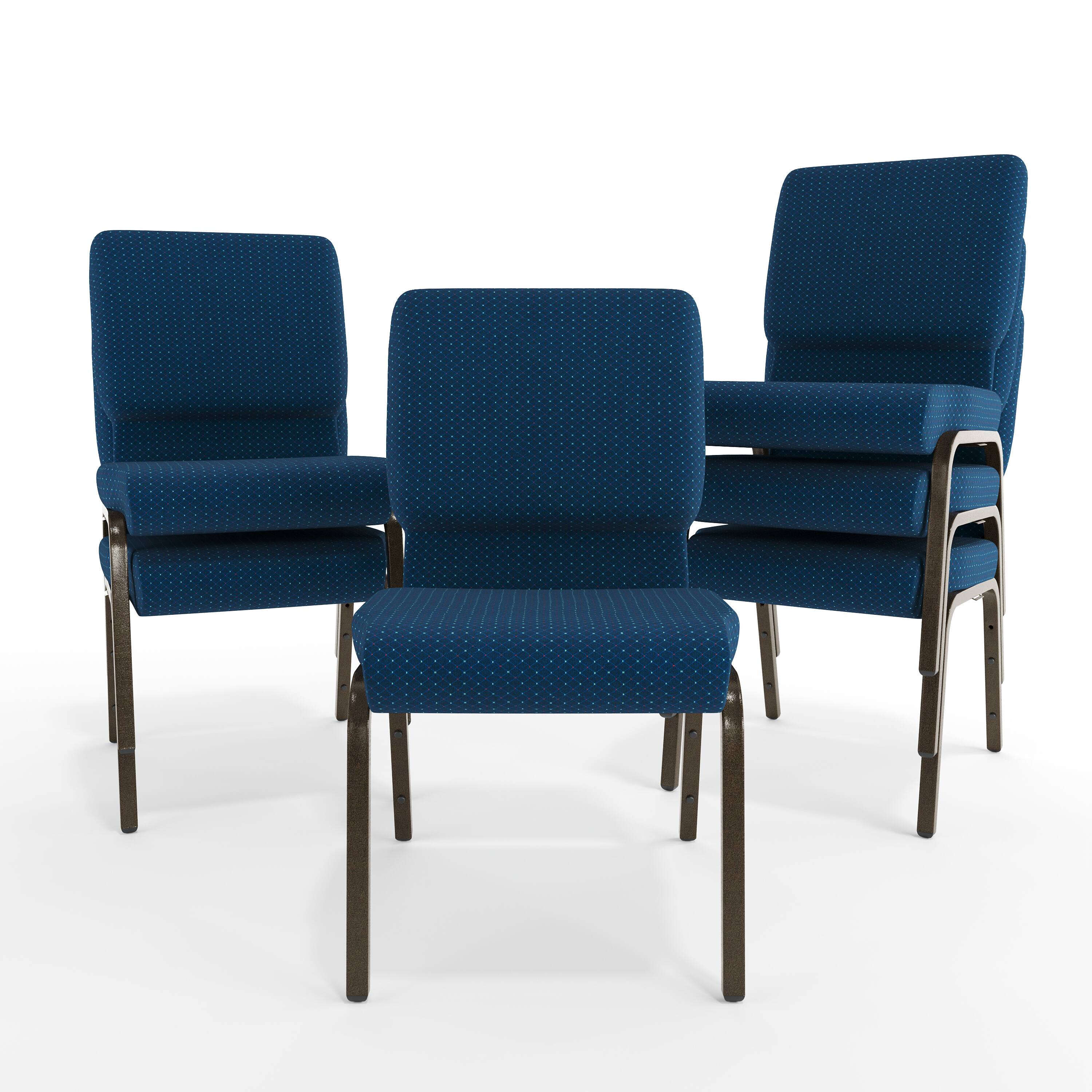 Alt View 10. Emma + Oliver - 18.5"W Stacking Church/Reception Guest Chair - Navy Blue Patterned Fabric/Gold Vein Frame.