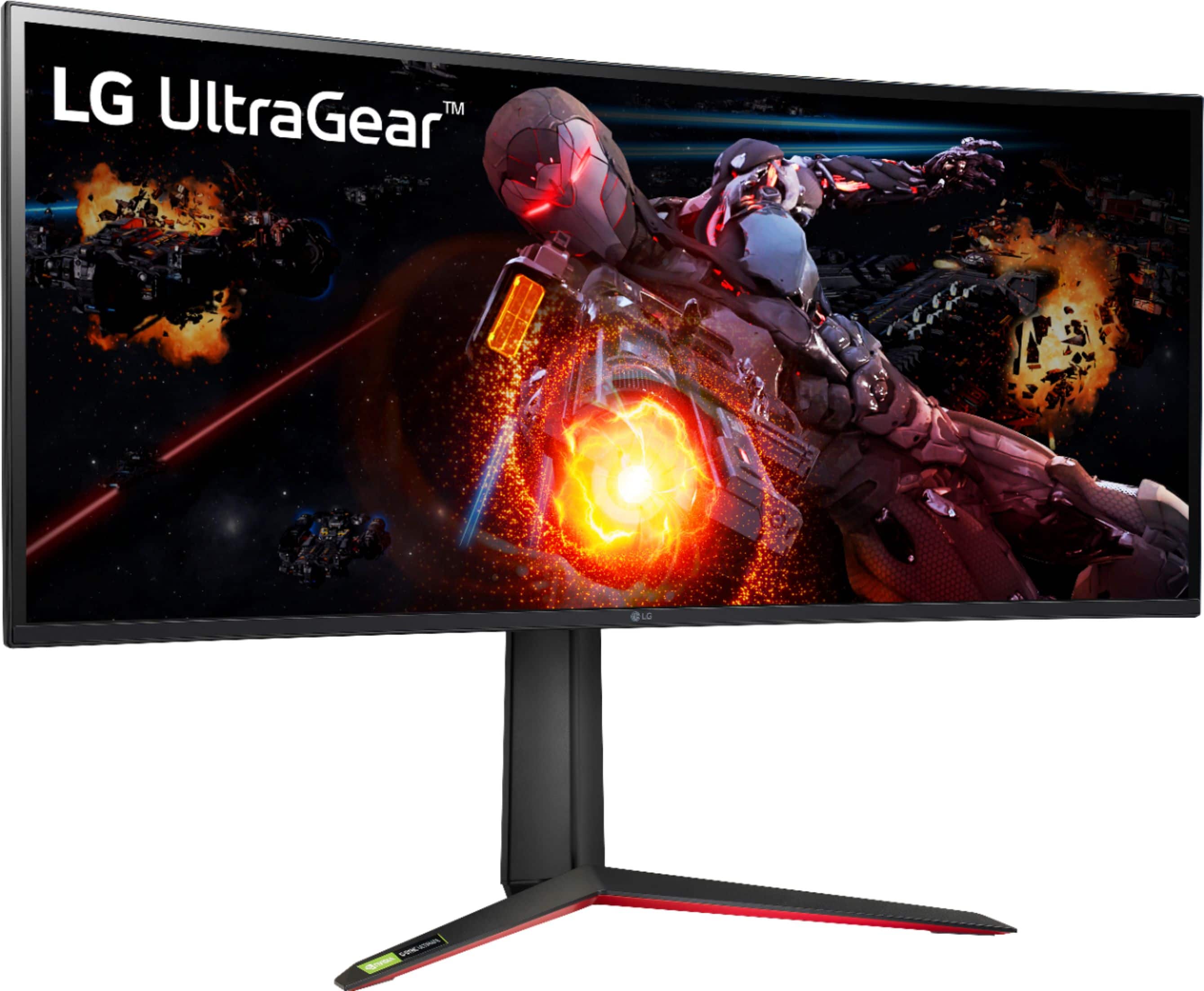 Angle. LG - Geek Squad Certified Refurbished UltraGear 34" IPS LED Curved G-SYNC Ultimate Monitor with HDR (HDMI, DisplayPort) - Black.