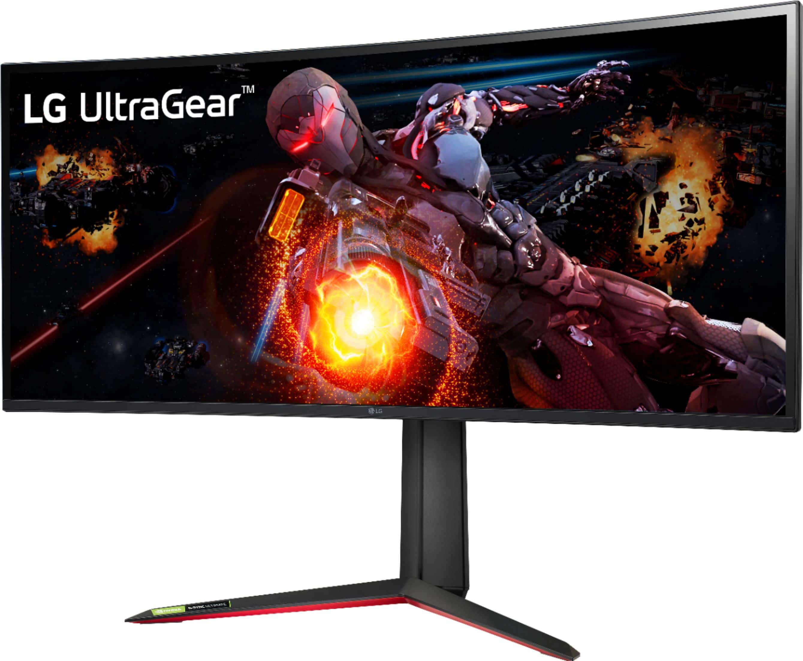 Left. LG - Geek Squad Certified Refurbished UltraGear 34" IPS LED Curved G-SYNC Ultimate Monitor with HDR (HDMI, DisplayPort) - Black.