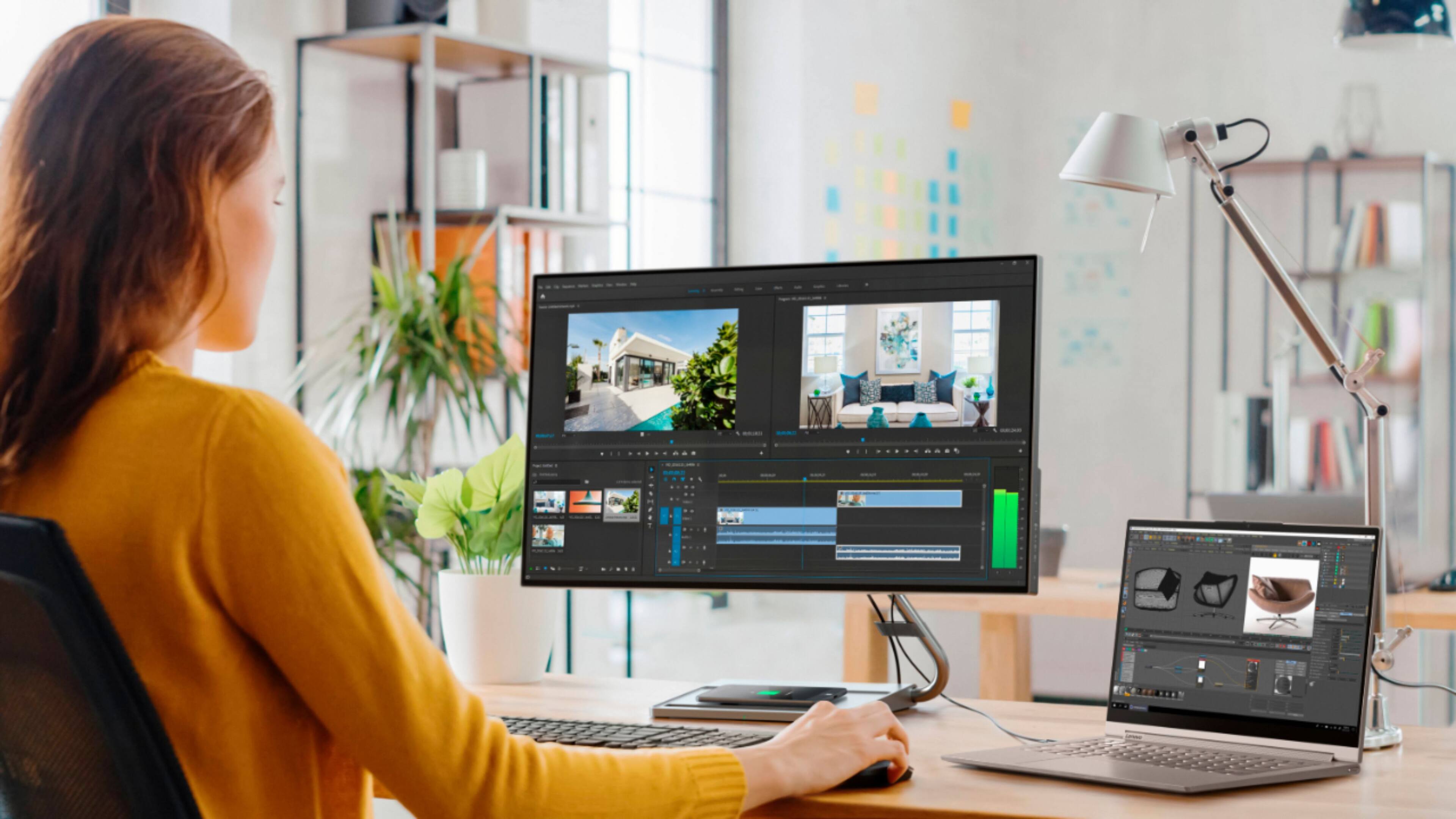 Alt View 31. Lenovo - Geek Squad Certified Refurbished Qreator 27 27" IPS LED UHD FreeSync Monitor In-Panel Speakers Wireless Charging - Black.