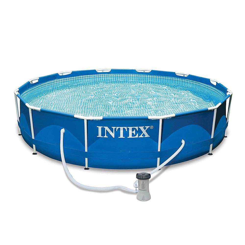 Intex - Metal Frame Round Above Ground Swimming Pool with Pump