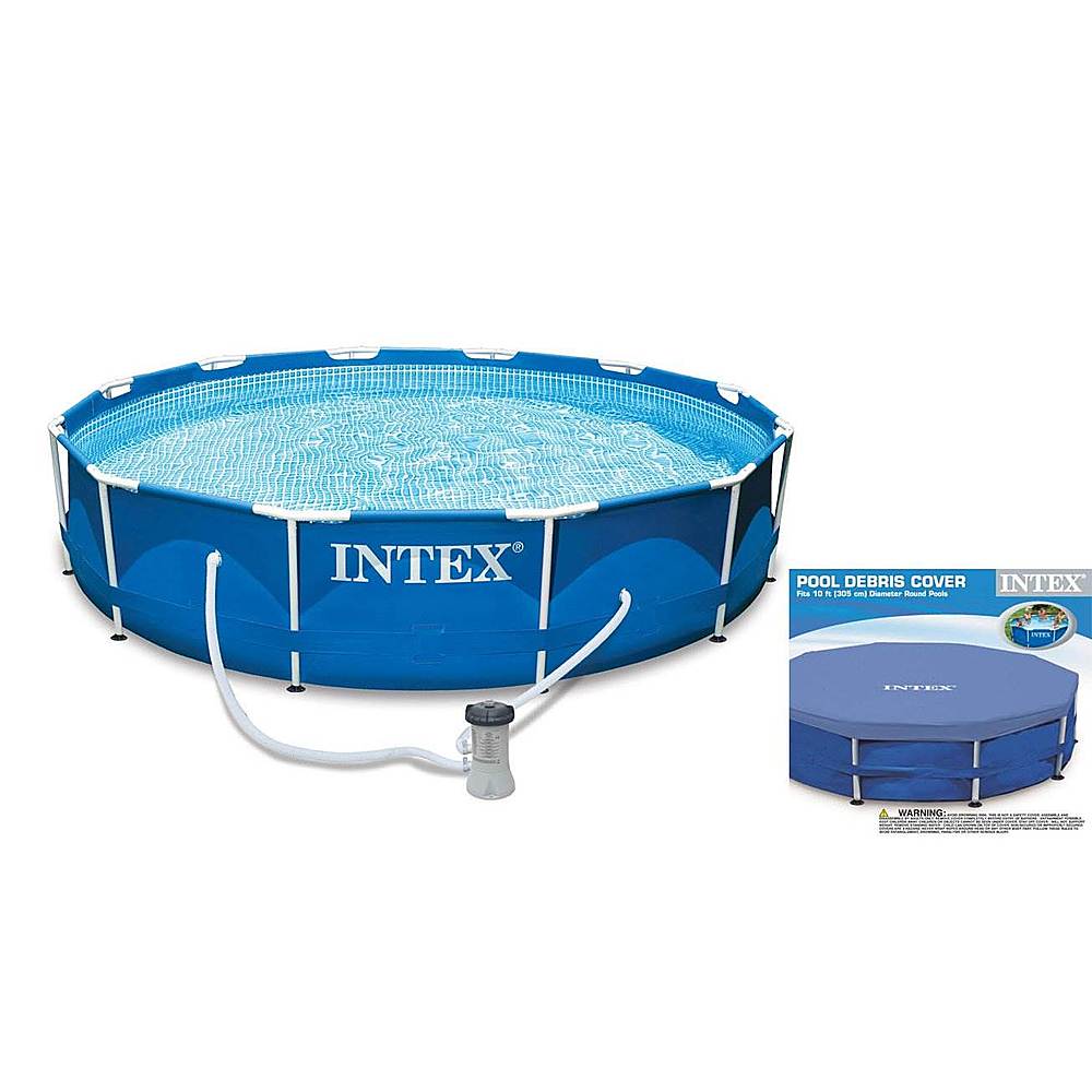 Intex - Metal Frame Swimming Pool Set with Filter and Debris Cover
