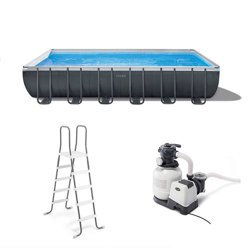 Intex - 24' x 12' x 52" Rectangular Frame Swimming Pool with Pump - Gray