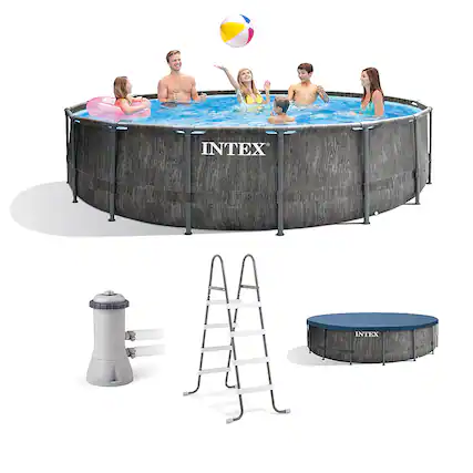 Alt View 11. Intex - Steel Frame Pool w/ Cover, Ladder, & Pump.
