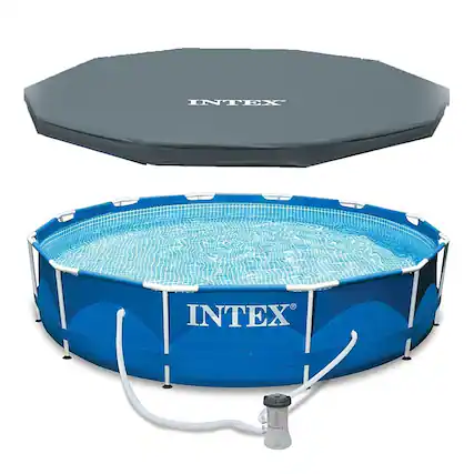 Alt View 11. Intex - Metal Frame Above Ground Swimming Pool with Filter and Cover - Blue.