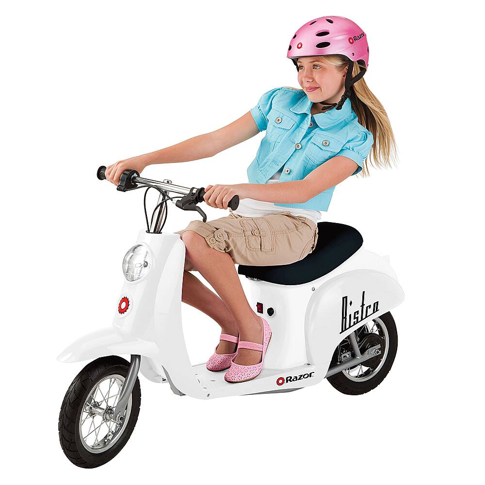 Left. Razor - Pocket Mod Miniature Euro 24V Electric Kids Ride On Retro Scooter - White.