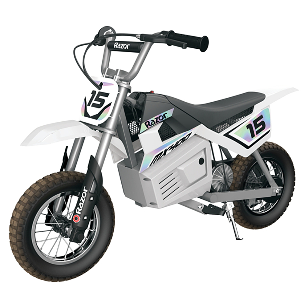 Left View: Razor - Dirt Rocket Toy Motocross Motorcycle Dirt eBike w/10 mi Max Operating Range & 14 mph Max Speed - White