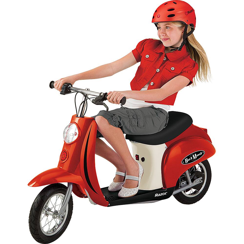 Left. Razor - Pocket Mod Miniature Euro 24V Electric Kids Ride On Retro Scooter - Red.