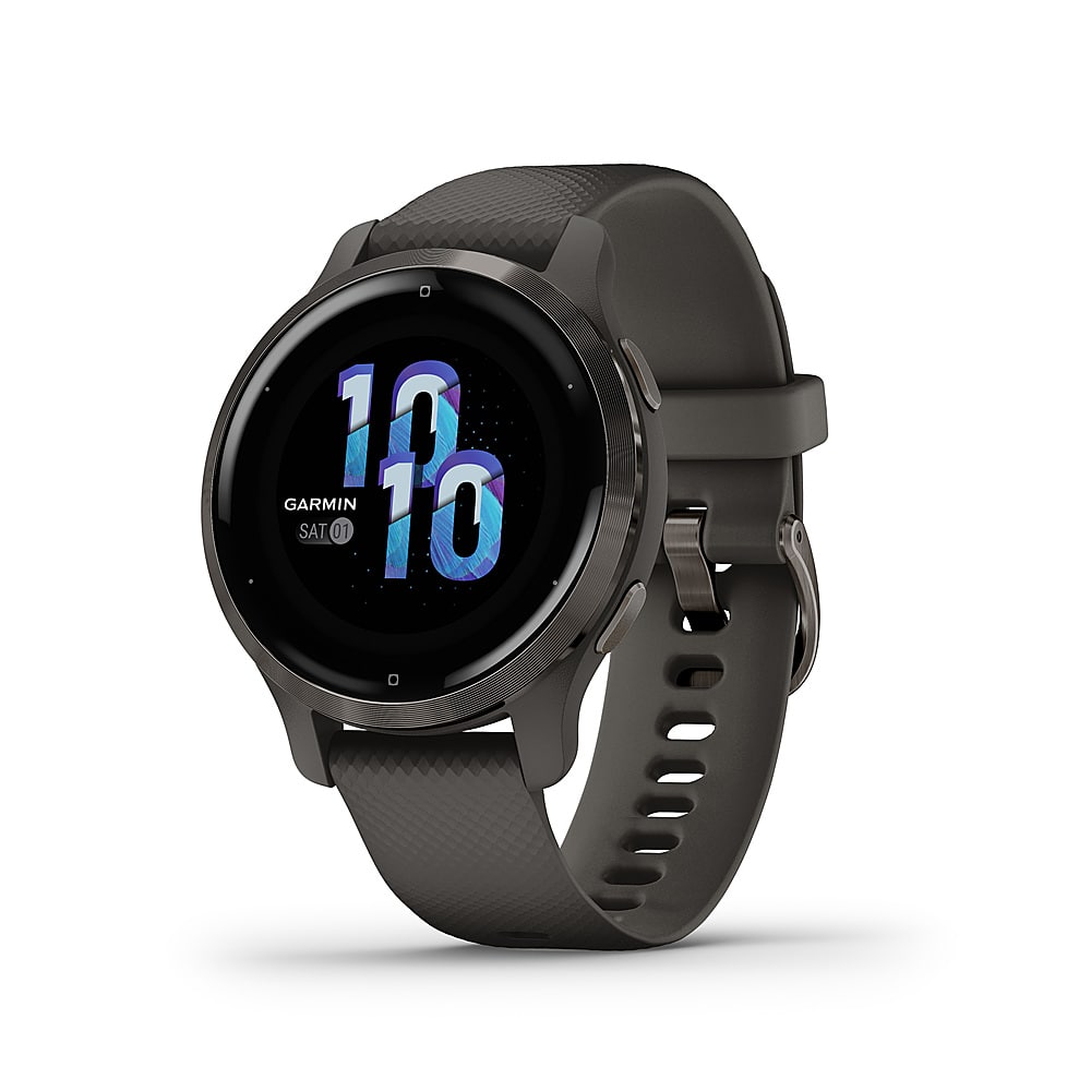 Left View: Garmin - Venu 2S GPS Smartwatch 28mm Fiber-Reinforced Polymer - Slate Bezel with Graphite Case