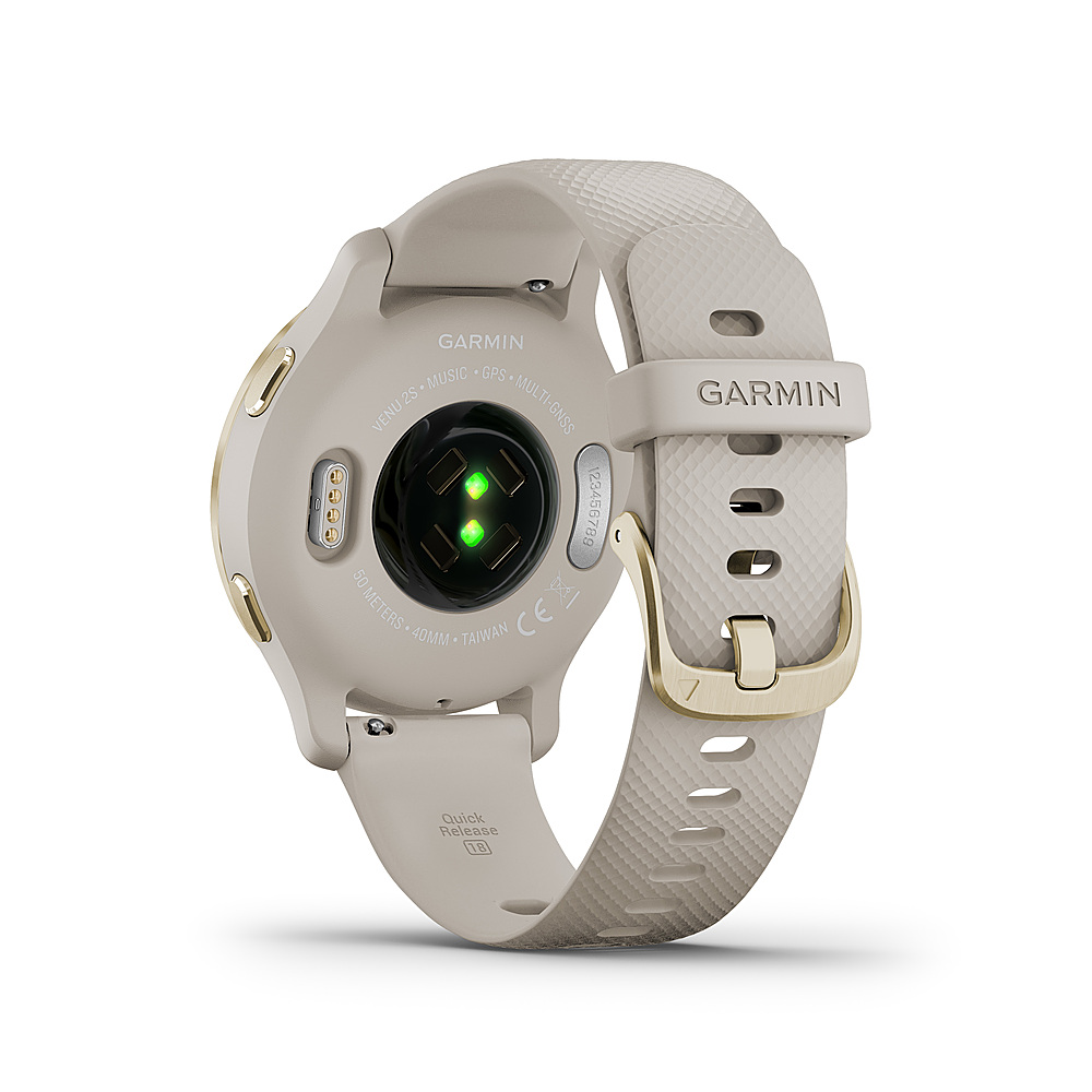 Back View: Garmin - Venu 2S GPS Smartwatch 28mm Fiber-Reinforced Polymer - Light Gold Bezel with Light Sand Case