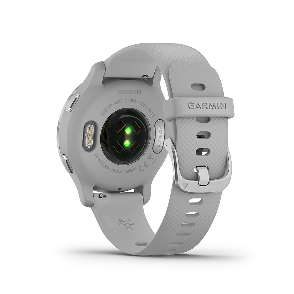 Back View: Garmin - Venu 2S GPS Smartwatch 28mm Fiber-Reinforced Polymer - Silver Bezel with Mist Gray Case