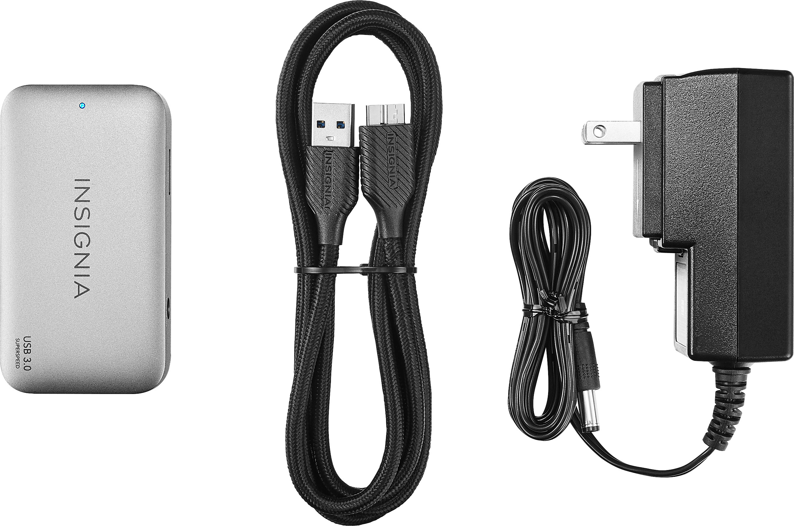 Insignia - 4-Port USB 3.0 Powered Hub - Metallic Gray