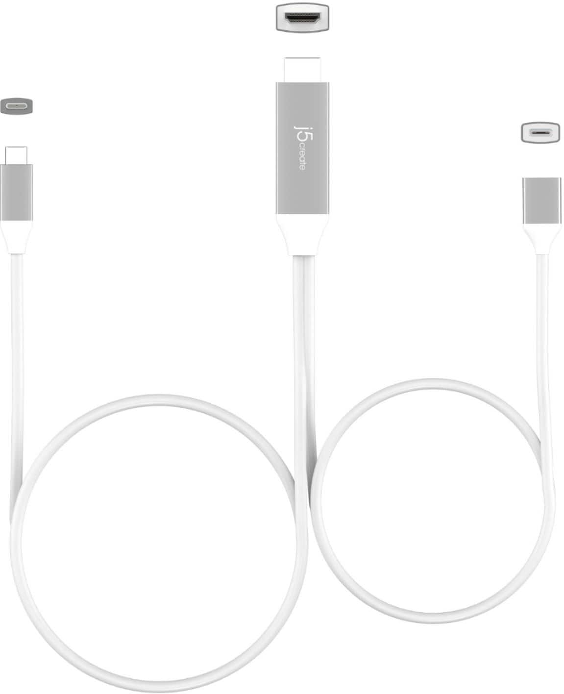 Angle. j5create - USB-C to 4K HDMI Cable With PD100W Pass-Through - Gray/White.