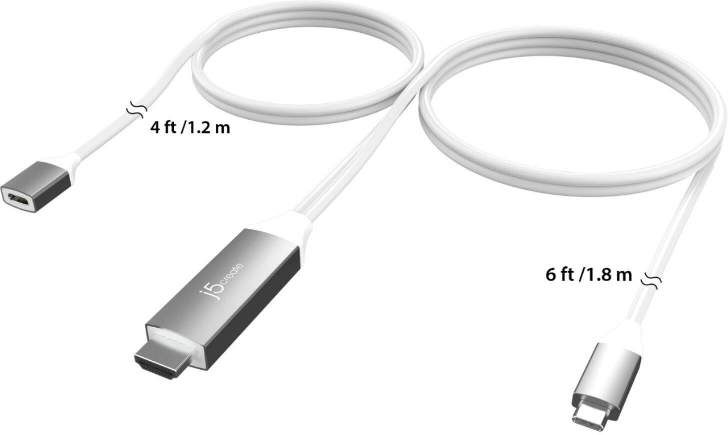 Left. j5create - USB-C to 4K HDMI Cable With PD100W Pass-Through - Gray/White.