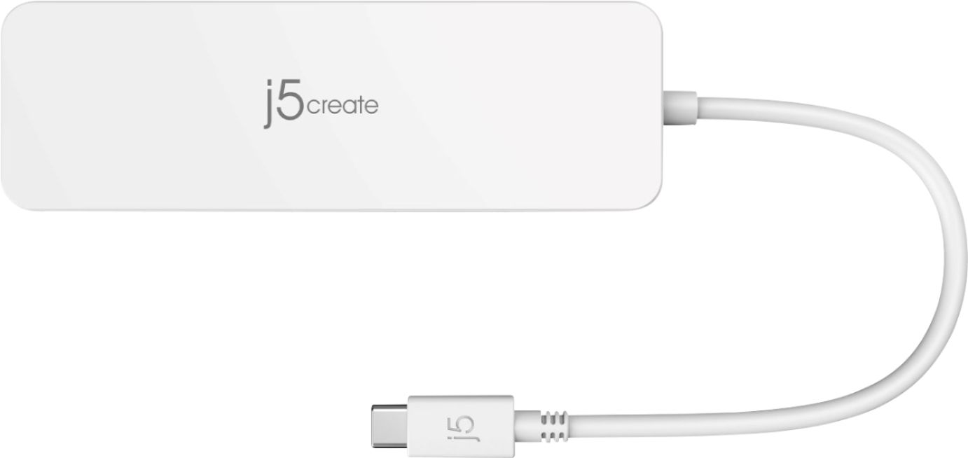 Left View: j5create - USB-C® Multi-Port Hub with Power Delivery - White