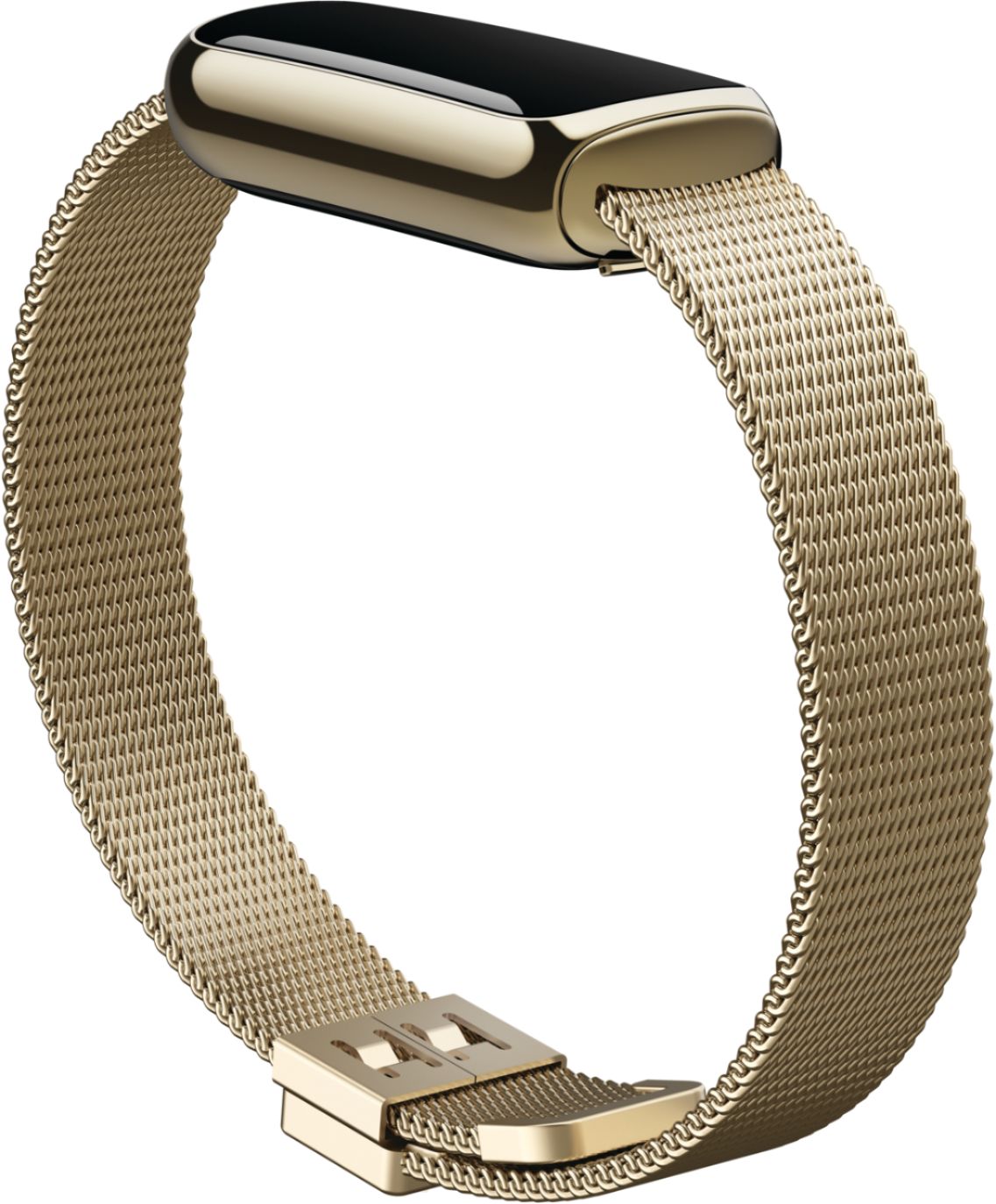 Angle View: Fitbit - Luxe Stainless Steel Mesh Accessory Band, One Size - Soft Gold