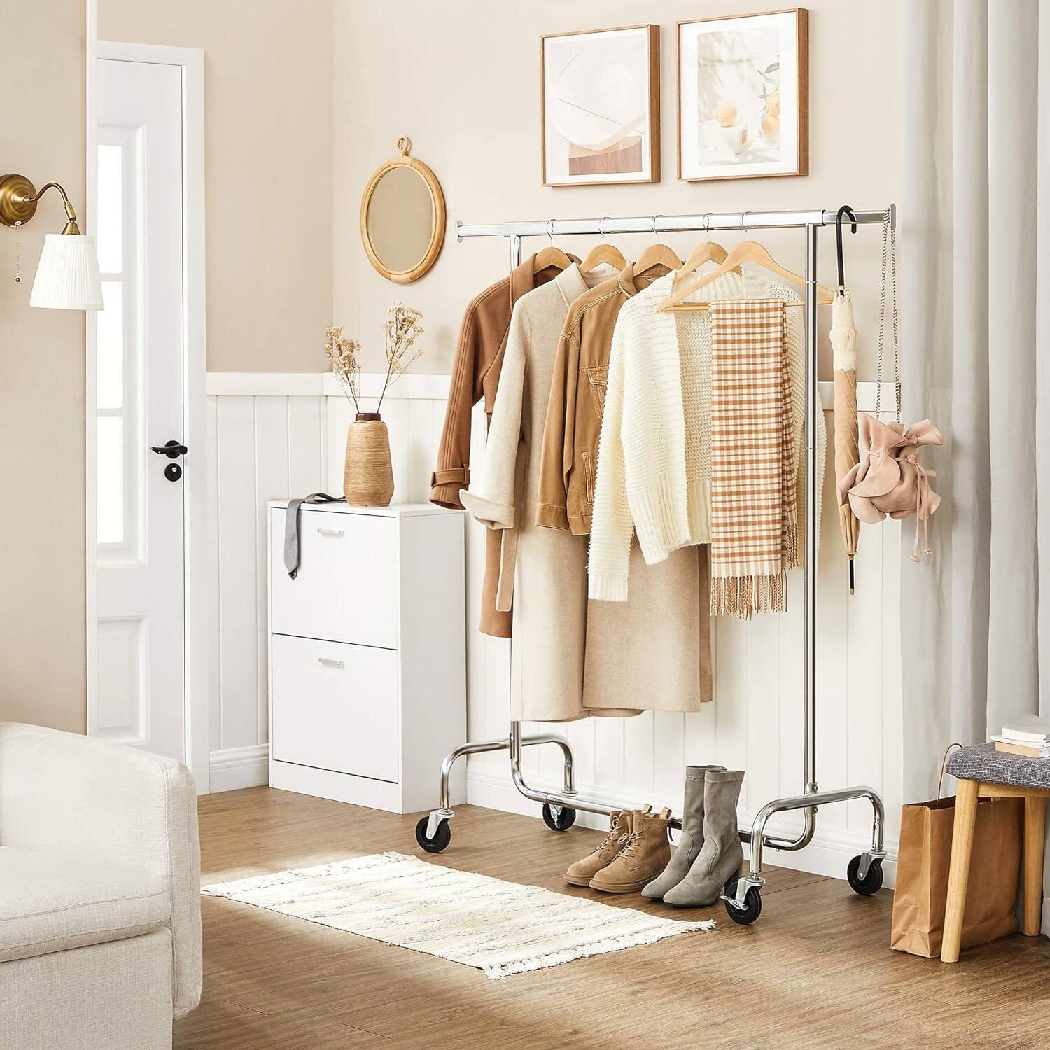 Angle. Hivvago - Heavy Duty Metal Tube Clothes Garment Rack on Wheels with 286 lb. Capacity - silver.