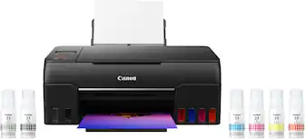Front. Canon - PIXMA MegaTank G620 Wireless All-In-One Inkjet Printer - Black.