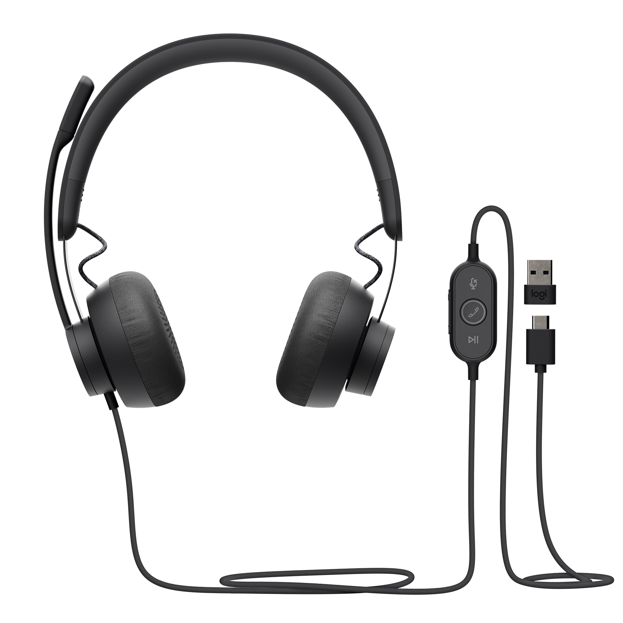 Angle View: Logitech - Zone 750 Wired Noise Canceling On-Ear Headset - Black