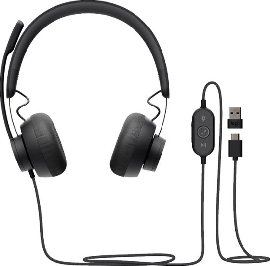 Logitech - Zone 750 Wired Noise Canceling On-Ear Headset - Black
