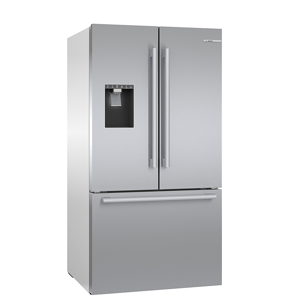 Angle View: Bosch - 500 Series 26 Cu. Ft. French Door Smart Refrigerator with External Water and Ice - Stainless Steel