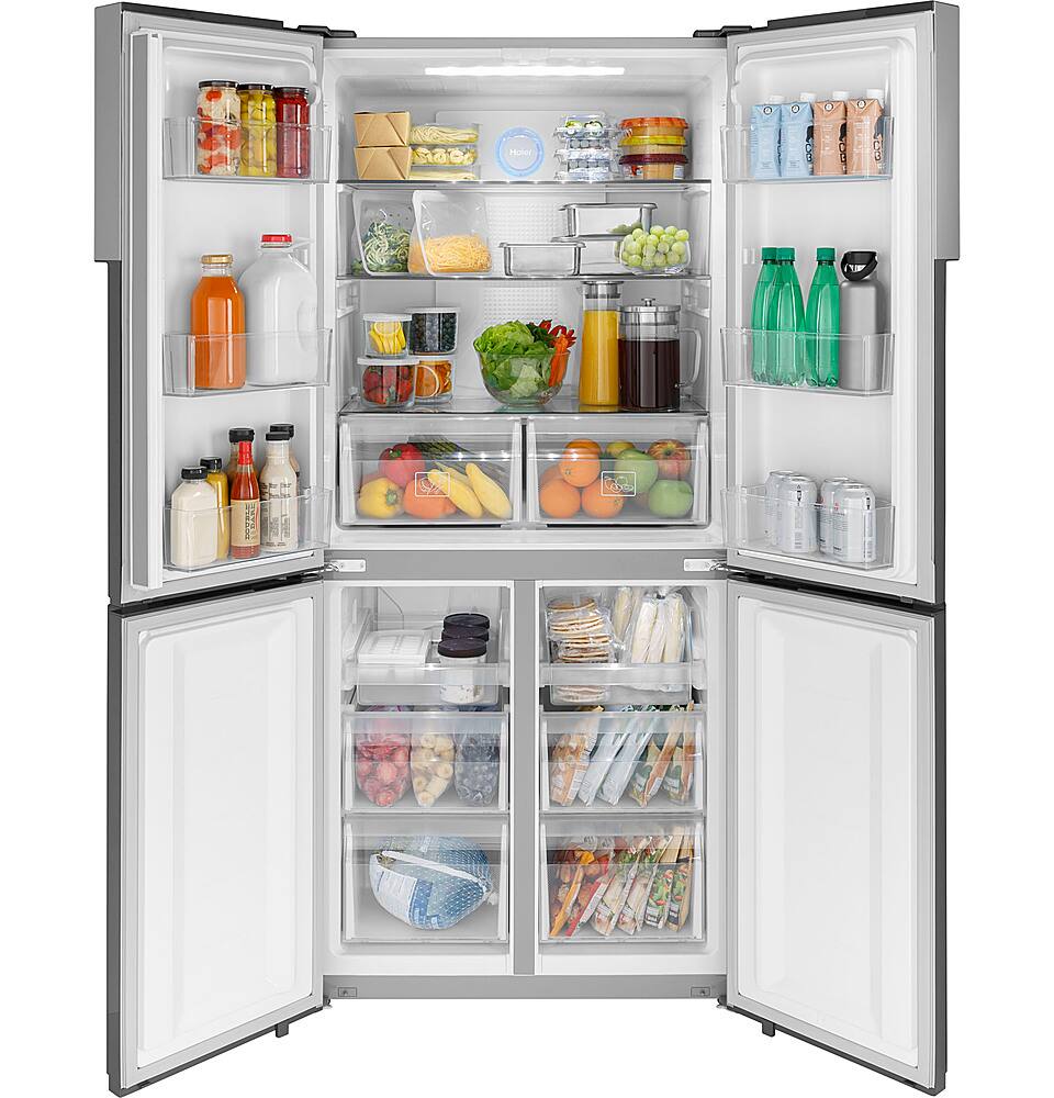 Alt View 11. Haier - 16.8 Cu. Ft. 4-Door French Door Counter Depth Refrigerator with LED Lighting - Stainless Steel.