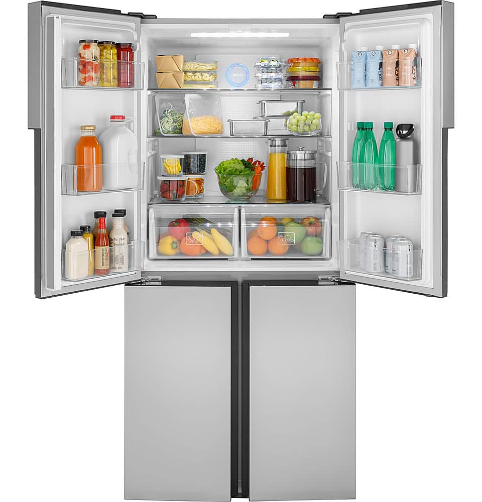 Alt View 13. Haier - 16.8 Cu. Ft. 4-Door French Door Counter Depth Refrigerator with LED Lighting - Stainless Steel.