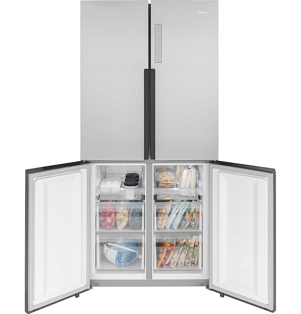 Alt View 15. Haier - 16.8 Cu. Ft. 4-Door French Door Counter Depth Refrigerator with LED Lighting - Stainless Steel.