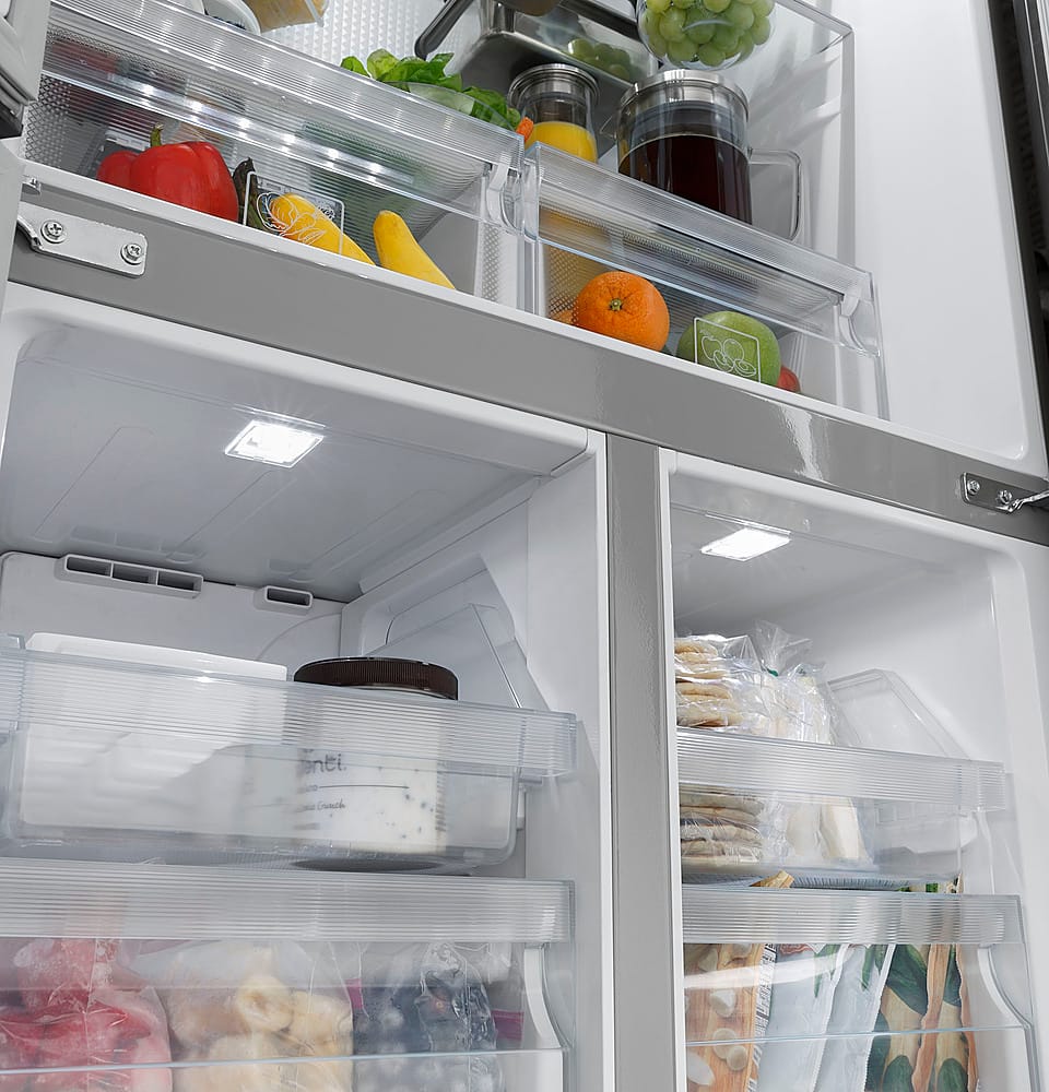 Alt View 20. Haier - 16.8 Cu. Ft. 4-Door French Door Counter Depth Refrigerator with LED Lighting - Stainless Steel.