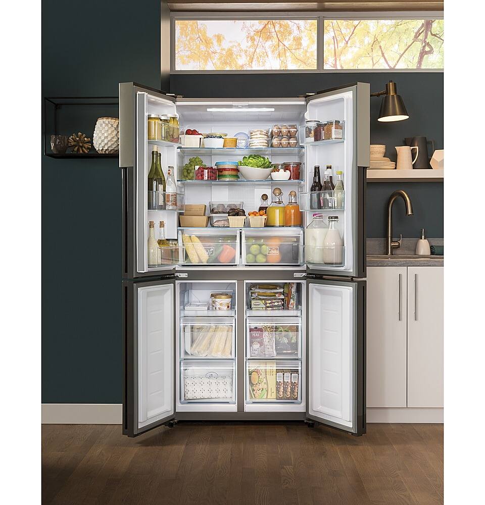 Alt View 26. Haier - 16.8 Cu. Ft. 4-Door French Door Counter Depth Refrigerator with LED Lighting - Stainless Steel.