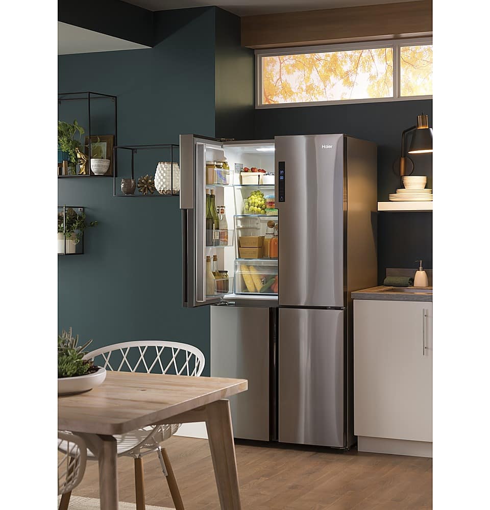 Alt View 27. Haier - 16.8 Cu. Ft. 4-Door French Door Counter Depth Refrigerator with LED Lighting - Stainless Steel.