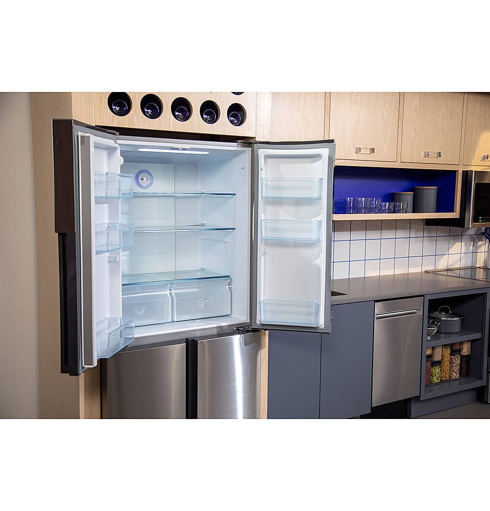 Alt View 29. Haier - 16.8 Cu. Ft. 4-Door French Door Counter Depth Refrigerator with LED Lighting - Stainless Steel.