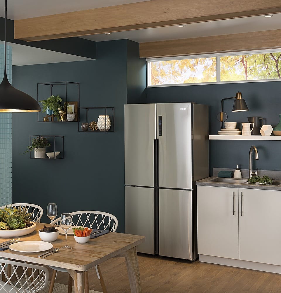 Alt View 32. Haier - 16.8 Cu. Ft. 4-Door French Door Counter Depth Refrigerator with LED Lighting - Stainless Steel.