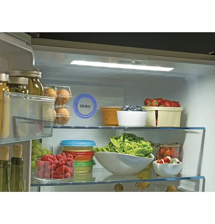 Alt View 38. Haier - 16.8 Cu. Ft. 4-Door French Door Counter Depth Refrigerator with LED Lighting - Stainless Steel.