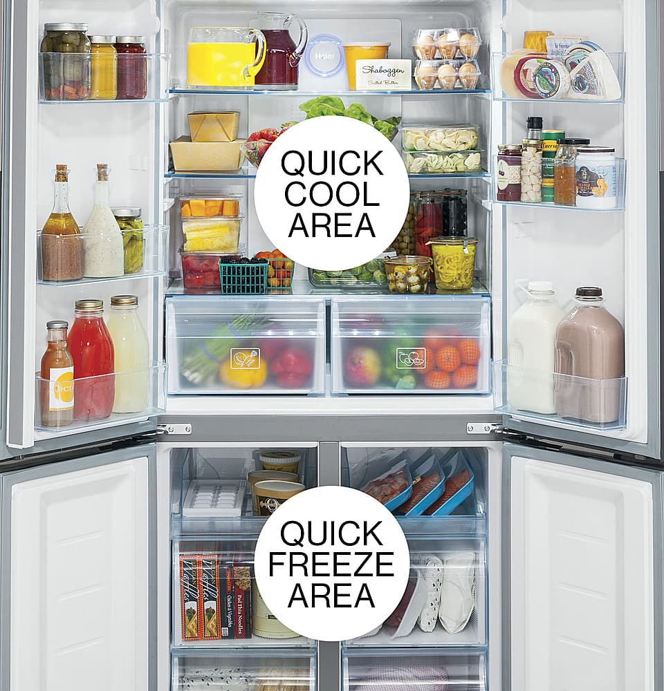 Alt View 40. Haier - 16.8 Cu. Ft. 4-Door French Door Counter Depth Refrigerator with LED Lighting - Stainless Steel.